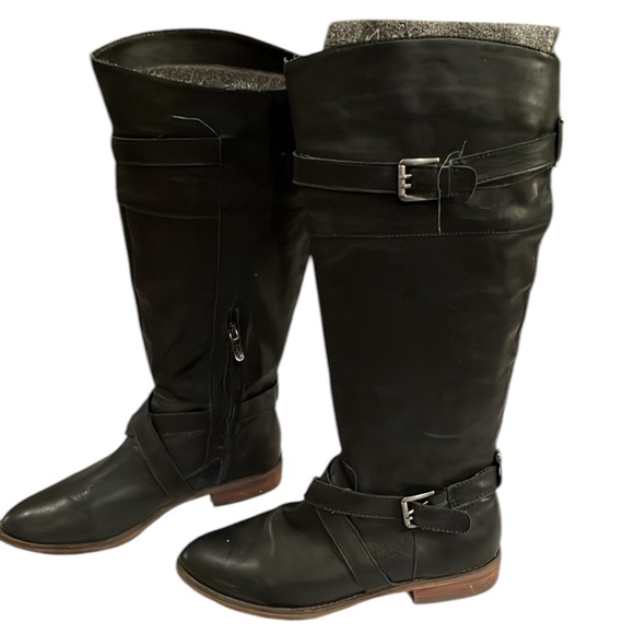 Ann Taylor Loft size 10 black leather  knee high riding boots  side zipper - Picture 1 of 16